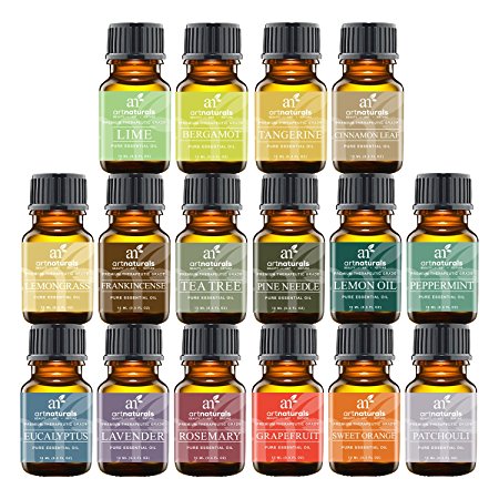 Art Naturals Aromatherapy Top 16 Essential Oil Kit - 100% Pure Therapeutic Grade - 2017 Premium Edition Sampler Gift Set - Contains 16 Pack of Essential Oils in 10ml Euro Dropper Glass Bottles