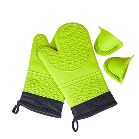 KEDSUM Professional Heat Resistant Silicone Extra Long Oven Mitts with Quilted Liner & Oven Mini Mitt