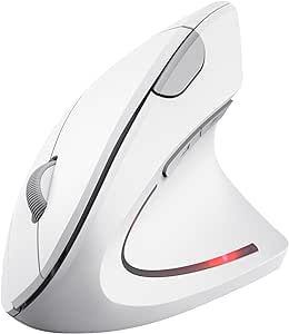 Trust Verto Mouse Verticale Wireless, Mouse Ergonomico senza Filo, Ridurre la Tensione del Braccio e del Polso, 800-1600 DPI, 6 Pulsanti, PC, Computer, Portatile, Mac, Batterie Incluse - Bianco