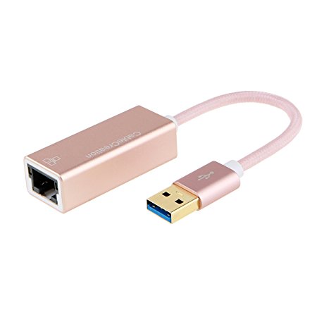 USB Network Adapter, CableCreation Braided & Aluminum USB 3.0 to RJ45 Gigabit Ethernet Adapter, Small Size and No drive required, Rose Gold