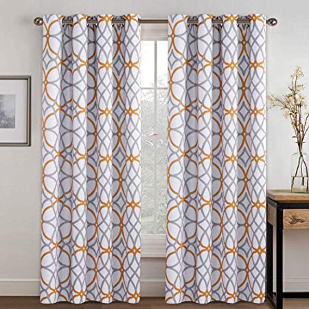 H.VERSAILTEX Geometry Line Print Thermal Insulated Room Darkening Blackout Window Curtain Panels for Bedroom Curtain 108 inches Long- Set of 2-52" W x 108" L - Mustard and Grey Geo Pattern