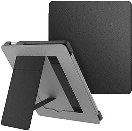 MoKo Case Fits All-New Kindle Oasis (10th Generation, 2019 Release/9th Generation, 2017 Release), Slim PU Leather Stand Smart Cover Shell with Foldable Stand and Hand Strap, Auto Wake/Sleep - Black