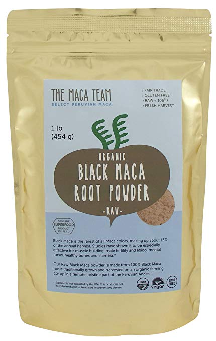 Raw Organic Black Maca Powder, Fresh Harvest From Peru, Fair Trade, GMO-Free, Vegan, Gluten Free, 1 Lb - 50 Servings