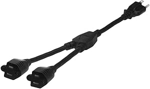 14 Inches Outlet Saver Power Cord Splitter, 1 NEMA 5-15P to 2 NEMA 5-15R