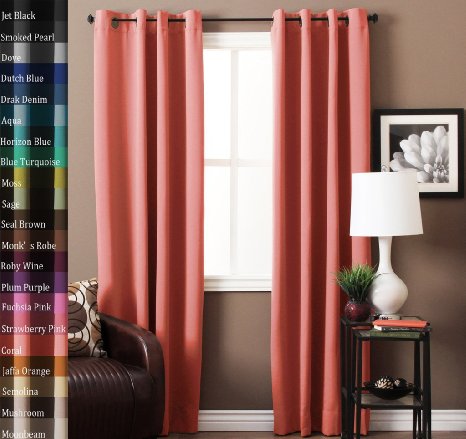 Turquoize Pair(2 Panels) Solid Blackout Drapes, Coral, Themal Insulated, Grommet/Eyelet Top, Nursery & Infant Care Curtains Each Panel 52"Wx96"L inch