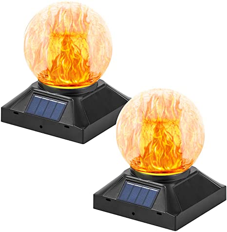 TWINSLUXES Solar Post Cap Lights Outdoor, Flickering Flame Lights, Waterproof LED Fence Post Solar Lights, for 3.5x3.5/4x4/5x5 Wood Posts in Patio Yard Landscape Decoration, Deck or Garden Decoration