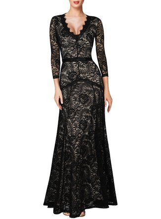 Women's Floral Lace 2/3 Sleeves Long Bridesmaid Maxi Dress