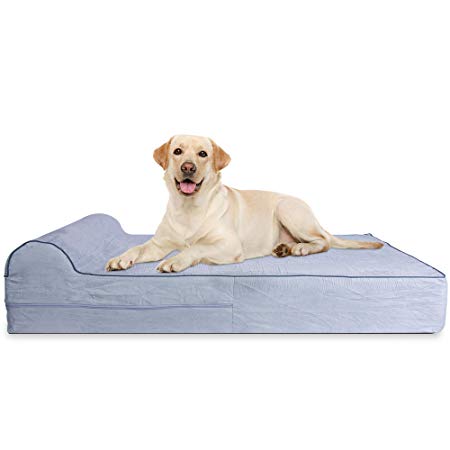 KOPEKS Orthopedic Memory Foam Dog Bed With Pillow and Waterproof Liner & Anti-Slip Bottom