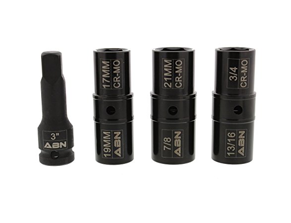 ABN | 1/2 Inch Drive Flip Lug Nut Impact Socket 4-Piece Set – Includes 17mm, 19mm, 3/4", 13/16”, 21mm, 7/8” Sockets 3” 1/2 Inch Drive Extension