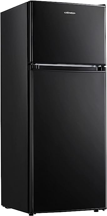 Upstreman 4.0 Cu.Ft Compact Refrigerator with Freezer, Large Capacity Double Door Mini Fridge for Dorm, Office, Bedroom,Adjustable Thermostat, Black-BR401