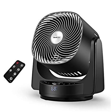 Geek Aire Fan, Air Circulator 3D Oscillating Floor Fan Works with Alexa and Google, High Velocity Stand Fan with 4 Speeds, 6h Timer, AI Mode, Whole Room Cooling Fan with App and Remote Control, Black