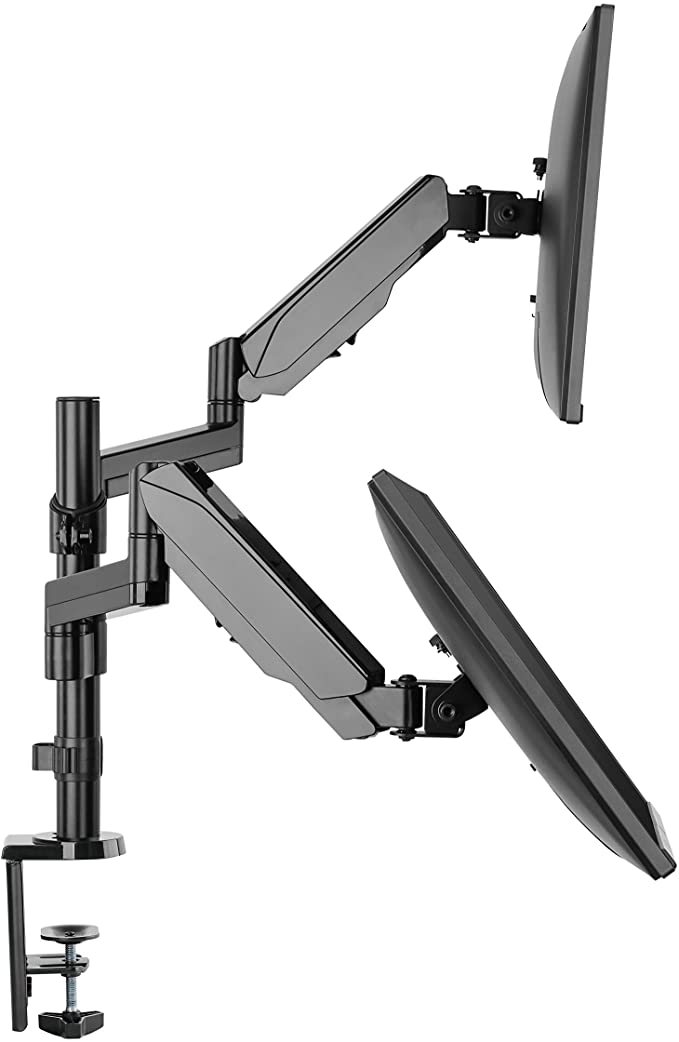Dual Monitor Stand - Dual Computer Screen Arms - C Clamp on Desk Monitor Riser - Full Motion Swivel Articulating Gas Springs - Universal Fit for 17" - 32" 180° Rotation Vesa Mount