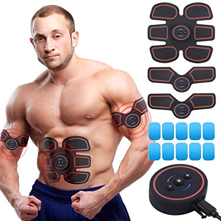 UYGHHK Abs Stimulator Abs Trainer EMS Muscle Toner Muscle Stimulator Fitness Trainer Toning Belt for Abdomen/Arms/Legs with 10 Gel Pads, Home Office & Gym Equipment for Men & Women