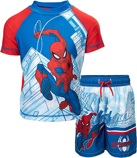 Marvel Avengers Legends Spider-Man Swim Rash Guard Swim Trunks