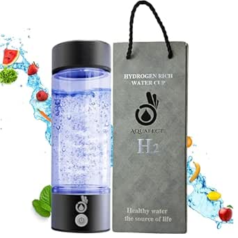 Aquafect Hydrogen Water Bottle Black,3 Mins Fastest SPE PEM Water Ionizer 1600 PPB Hydrogen 14 oz, Hydrogen water bottle generator ideal for home, office, gym, Travel