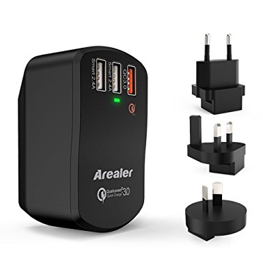 Arealer Quick Charge 3.0 USB Wall Charger, International Travel Adapter US UK EU AU Plug Set for iPhone iPad LG HTC HP Asus