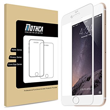 iPhone 7 Screen Protector, Mothca 3D Curve Edge Tempered Glass Full Screen Coverage Edge to Edge HD Clear Screen Protector Film with Thin but Tough Piano Paint Finish Steel Alloy Frame (White)