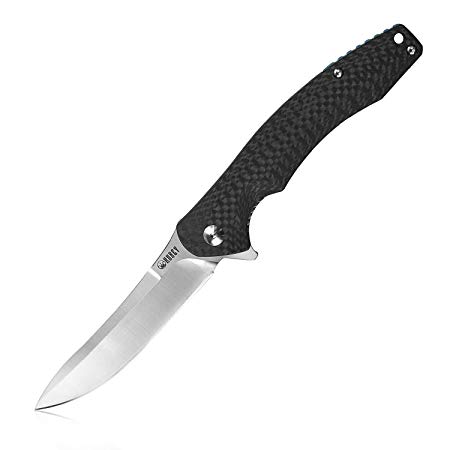 KUBEY ERIS KU179CF EDC Pocket Knife, 3.4" Drop Point D2 Steel, All-Black Carbon Fiber Handle, Ball Bearing Flipper Opening, Liner Lock with Pocket Clip, 3.3 OZ.