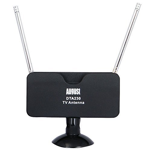 August DTA230 Digital TV Antenna - Portable Indoor/Outdoor Aerial for USB TV Tuner / Digital Television / DAB Radio - With Suction Mount and Dual Extendable Rod