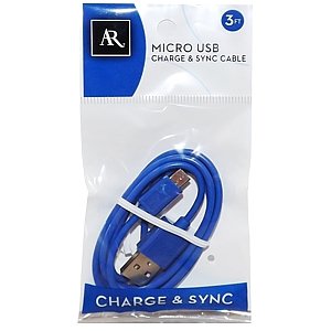 AR Usb Micro Cable Sync Data Charg Android S S4 S5 S6 Note Cord Charger 3FT (Blue)