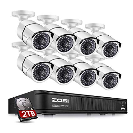 ZOSI 8-Channel HD-TVI 1080p Security Camera System,Surveillance DVR Recorder with (8) 2.0MP 1920TVL Indoor/Outdoor Bullet Cameras,100ft Night Vision,2TB Hard Disk Built-in