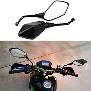 Pair of Stealth Style Heavy Duty Motorcycle Rear View Side Mirrors -10mm Clockwise Threaded Mounting Bolt-Fits for Kawasaki, Suzuki, Honda, Victory and More