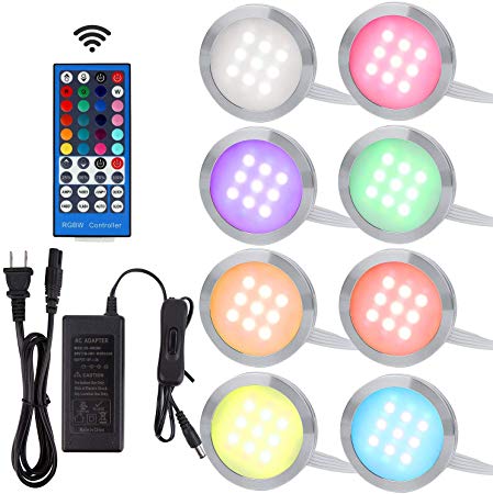 Aiboo RGBW RGB   White Color Changing Christmas Xmas Decorating Under Cabinet LED Lighting Kit Wireless 40-Key IR Remote Control for Party Entertainment Lighting (RGBW, 8 Lights, 24W)