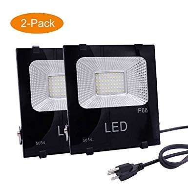 30W LED Flood Light, 2-pack, Super Bright New Craft Security Work Lights,2700 Lumen 6000K Cool White IP66 Waterproof, Outdoor Daylight for Garage Garden Lawn Playground and Yard，4ft Cord US-3 Plug Yok