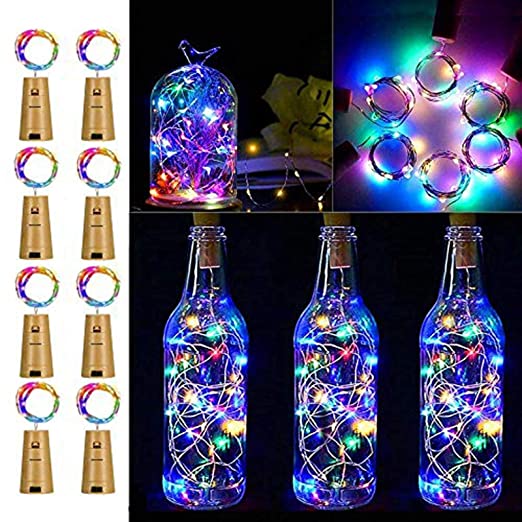 Wine Bottle Lights with Cork, 8 Pack Battery Operated LED Cork Shape Silver Copper Wire Colorful Fairy Mini String Lights for DIY, Party, Decor, Wedding Indoor Outdoor Multicolor