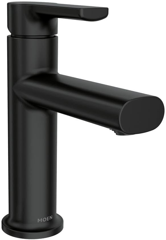 Moen Meena Matte Black One-Handle Single Hole Modern Bathroom Sink Faucet with Optional Deckplate and Drain Assembly, 84794BL