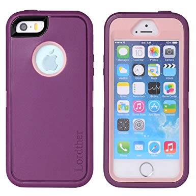 iPhone SE Case, Lordther [ShieldOn Series] [Military Grade Drop Test] [Heavy Duty] Silicone TPU Covers with [Bonus Screen Protector] Only for Iphone SE 5SE 5 5s (Aurora Violet Pink)