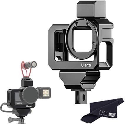 Ulanzi G9-5 CNC Camera Vlog Cage for GoPro HERO9 | Dual Cold Shoe Mounts with Audio Mic Adapter Housing Compatible with GoPro Hero 9 Camera