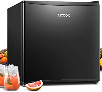 Mini Fridge with Freezer, AICOOK 1.6 Cu.Ft Compact Refrigerator with Small Freezer, Energy Star Reversible Door, Drinks Food Beer Storage for Bedroom, Office or Apartment, Blalck, 110V & 120V