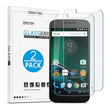 OMOTON Moto G4 Play Screen Protector, Tempered Glass Guard with [9H Hardness] [Crystal Clear] [Scratch Resistance] [No-Bubble] for Moto G Play 4th Generation-5.0 Inch [Pack of 2]