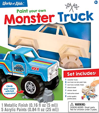 MasterPieces Works of Ahhh Real Wood Large Acrylic Paint & Craft Kit, Monster Truck, For Ages 4