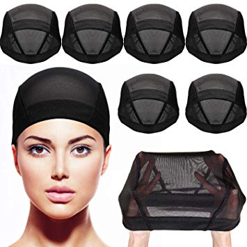 Tatuo 8 Pack Dome Caps Stretchable Wigs Cap Spandex Dome Style Wig Caps For Men Women (Black Mesh Wig Caps)