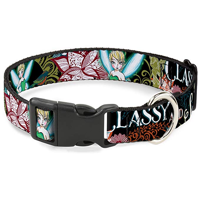 Buckle-Down BAC-WDY066-NL Breakaway Cat Collar-Tinker Bell Floral Collage CLASSY AND SASSY, 1/2" W-9-15" Neck-Large