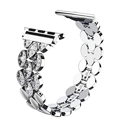 Wearlizer Silver Womens Compatible Apple Watch Band 38mm 40mm iWatch Exclusive Corn-Block Stainless Steel Rhinestone Strap Luxury Beauty Wristband Replacement Metal Bracelet Series 4 3 2 1 Edition