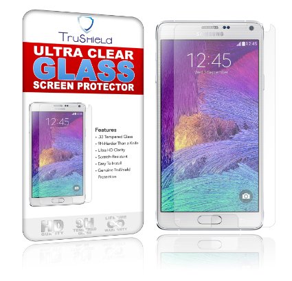2-PACK Samsung Galaxy Note 4 Screen Protector - Tempered Glass - Package Includes Microfiber Cleaning Wipe and 2 x Tempered Glass Screen Protectors - by TruShield