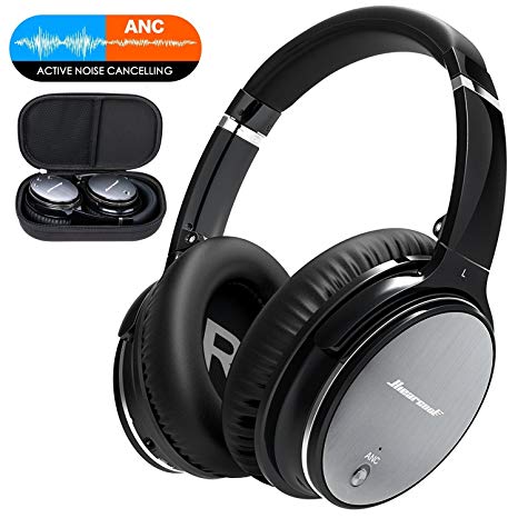 Active Noise Cancelling Bluetooth Headphones with Microphone Deep Bass Wireless Headphones Over Ear, Comfortable Protein Earpads, Wired Mode,30H Playtime for Travel Work TV Computer iPhone -Iron Grey