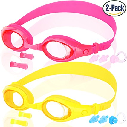 Kids Swim Goggles, Pack of 2, Swimming Glasses for Children and Early Teens from 3 to 15 Years Old, Anti-Fog, Waterproof, UV Protection, Made by COOLOO