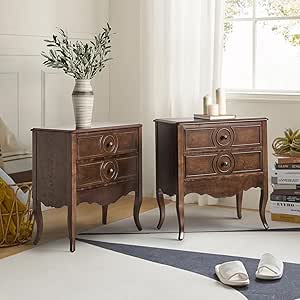 HULALA HOME Wood Nightstand with Charging Station, 3 Drawer Tall Walnut Nightstand Set of 2, Bedside Table with Hidden Drawer, End Table with Storage for Bedroom