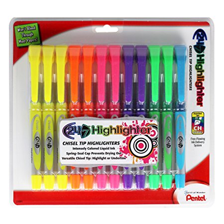 Pentel 24/7 Chisel Tip Highlighters 12 Pack (25091)