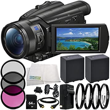 Sony FDR-AX700 4K Camcorder 9PC Accessory Bundle – Includes 2X Replacement Batteries   AC/DC Rapid Home & Travel Charger   More