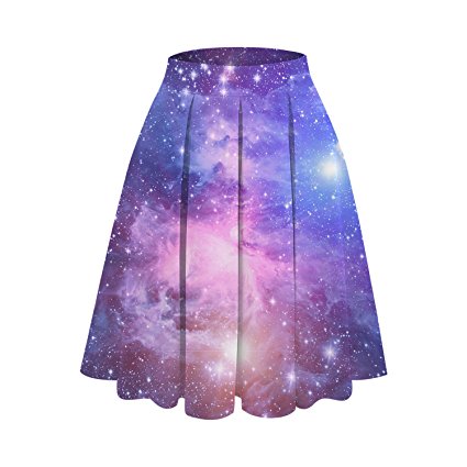UNIFACO Women's 3D Digital Print Midi Skirt High Waisted Knee Length Pleated A Line Skirts