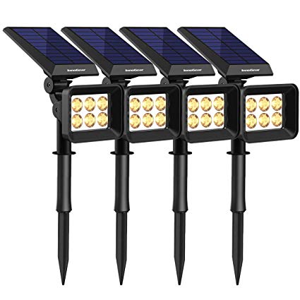 InnoGear Upgraded 6 LED Solar Landscape Spotlights 2-in-1 Wireless IP65 Waterproof Auto On/Off Outdoor Solar Landscaping Lights for Yard Garden Driveway Pathway Pool, Pack of 4 (Warm White)