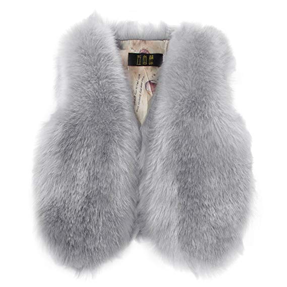 Greenery-GRE Little Girls' Faux Fur Vest Winter Warm Outerwear Waistcoat Sleeveless Jacket Coat for Toddler Kids 3-8