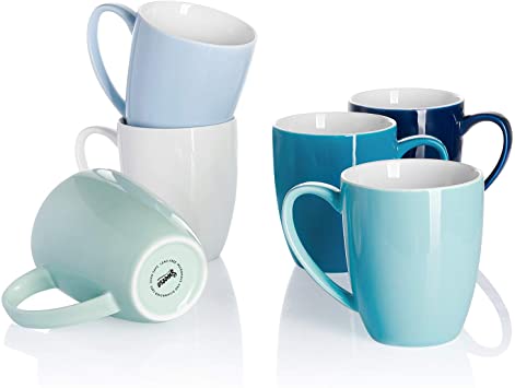 Sweese 611.003 Porcelain Mugs - 12 Ounce for Coffee, Tea, Mocha and Mulled Drinks - Set of 6, Cool Assorted Colors
