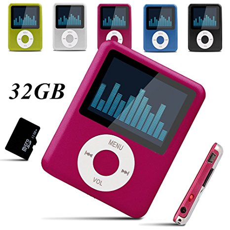 Lecmal 32GB MP3/MP4 Player , Multifunctional MP3 Player / MP4 Player Music Player Voice Recorder Media Player Flash Disk , Portable MP3/MP4 Player with 32G Micro SD Card Mini USB Port -Pink