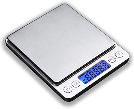 JOEAA Digital Kitchen Scale, 6.6lb 3kg-0.1 grams Food Scale Multifunction with Backlight LCD Display, Tare, 6 Units, Auto Off, PCS Function, 2 Trays, Batteries Included - Stainless Steel